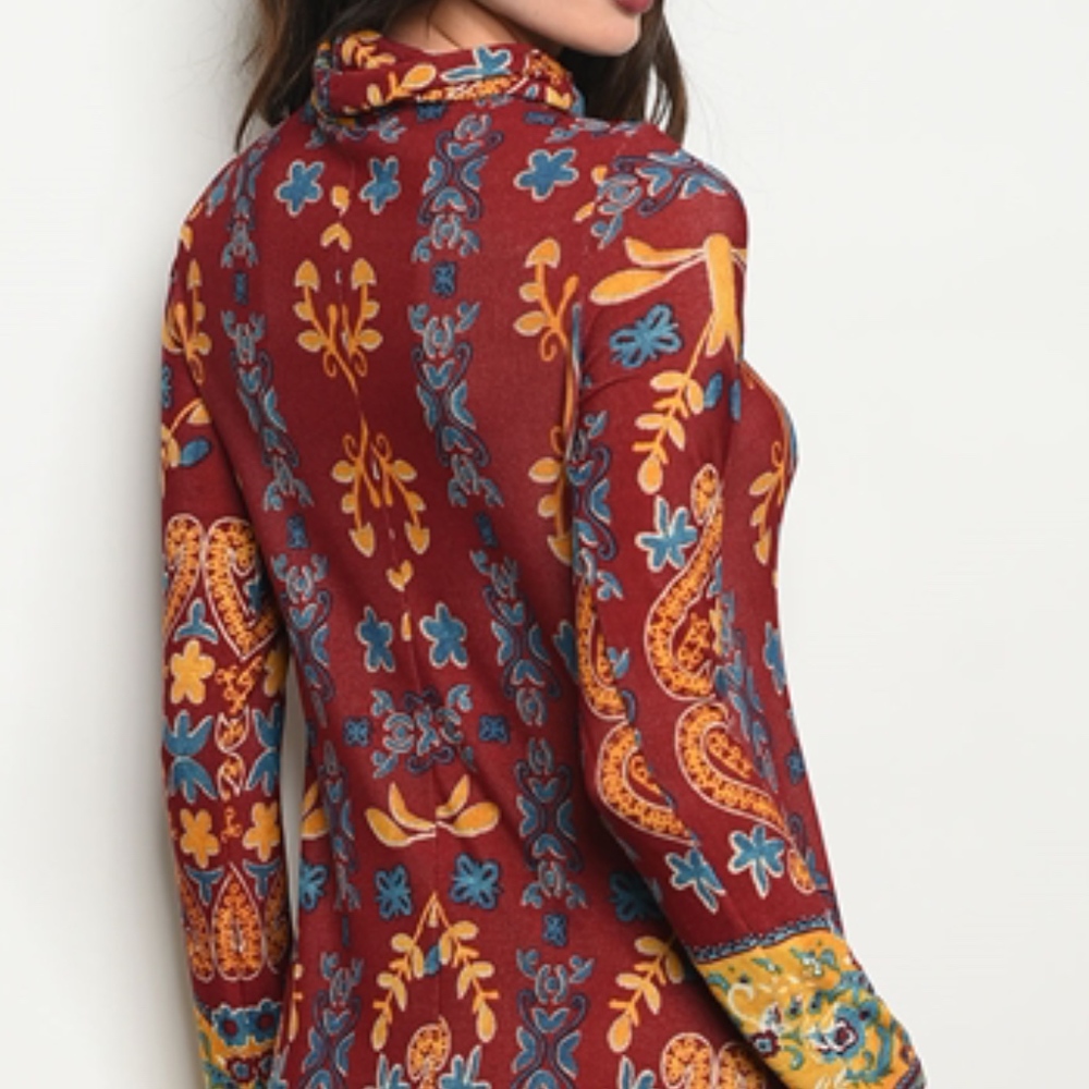 WINE MUSTARD PRINT DRESS - Picture 3 of 8